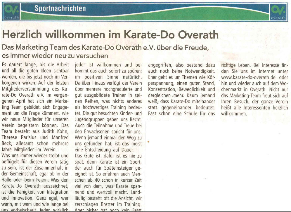 Karate Do Overath im Overather Mitteilungsblatt